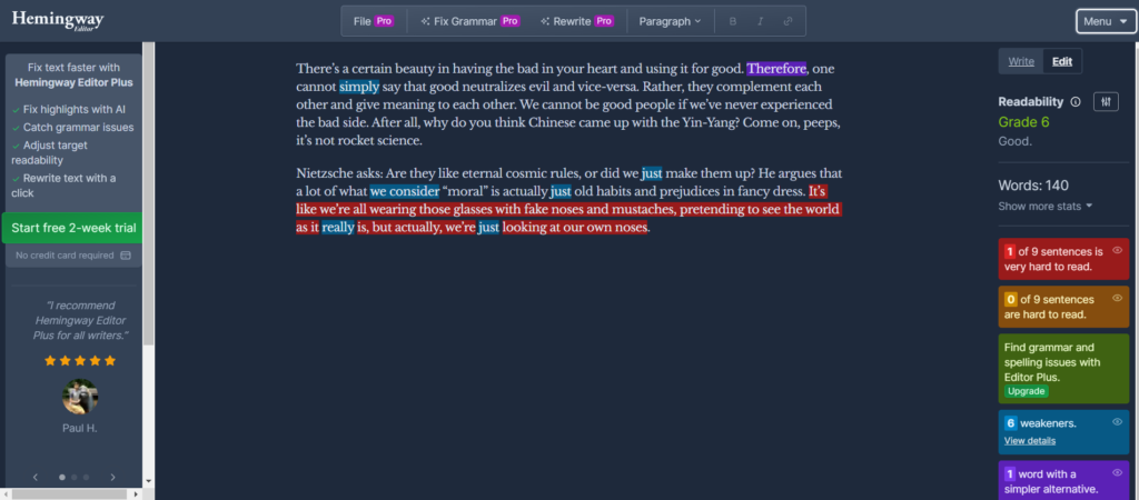 Hemingway Text Editor