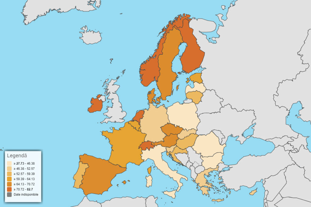 Harta Europei in functie de nivelul competentelor digitale